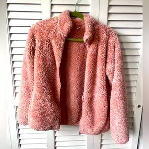 Uniqlo Fluffy yarn fleece full zip light pink size 13
